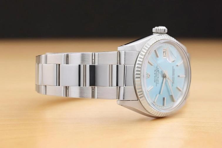 ROLEX DATEJUST 1601 18K WHITE GOLD ICE BLUE DIAL STAINLESS STEEL OYSTER WATCH - 7