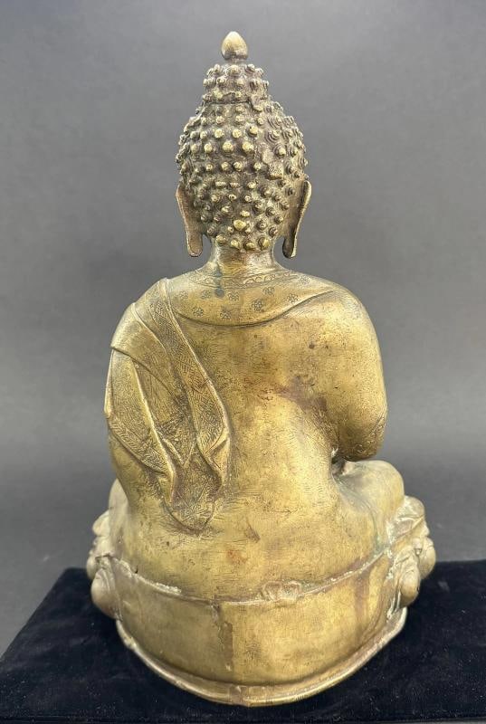 Antique Tibet Bronze Shakyamuni Buddha Lotus Seated Statue 15" Tall - 4