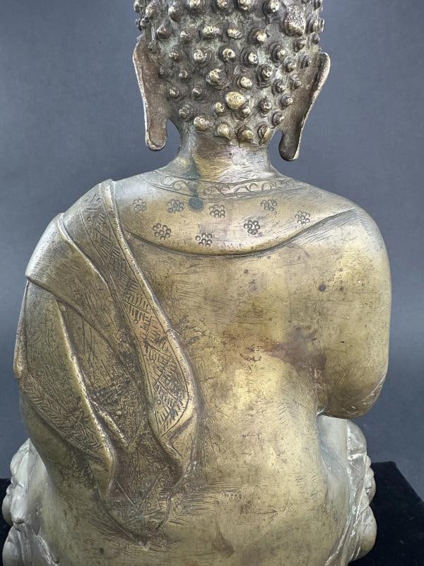 Antique Tibet Bronze Shakyamuni Buddha Lotus Seated Statue 15" Tall - 6
