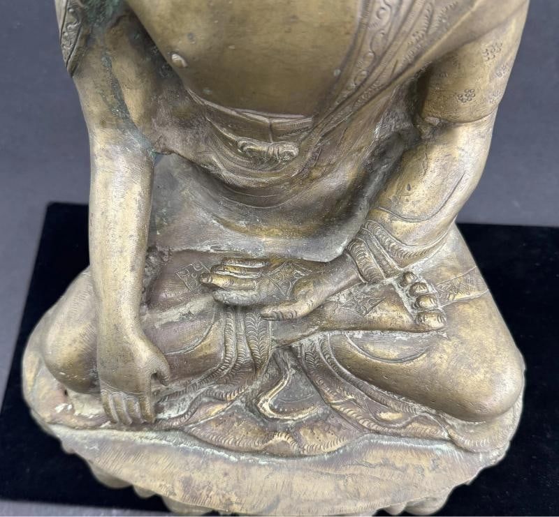 Antique Tibet Bronze Shakyamuni Buddha Lotus Seated Statue 15" Tall - 9