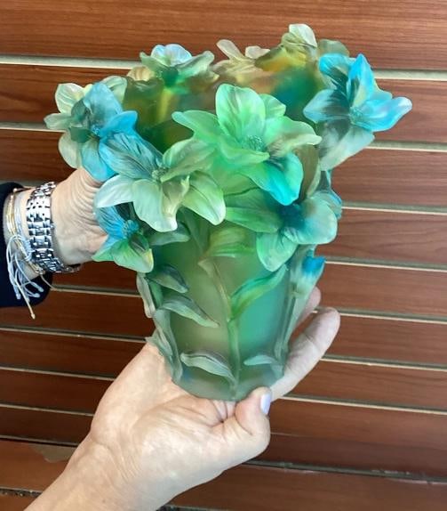 Iris Nancy Daum Style Crystal Vase Green Multi H8Ã¢â‚¬Â Unique  - 4