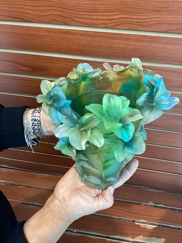 Iris Nancy Daum Style Crystal Vase Green Multi H8Ã¢â‚¬Â Unique  - 5