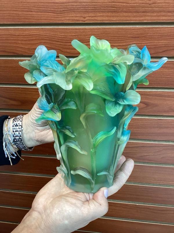 Iris Nancy Daum Style Crystal Vase Green Multi H8Ã¢â‚¬Â Unique  - 6