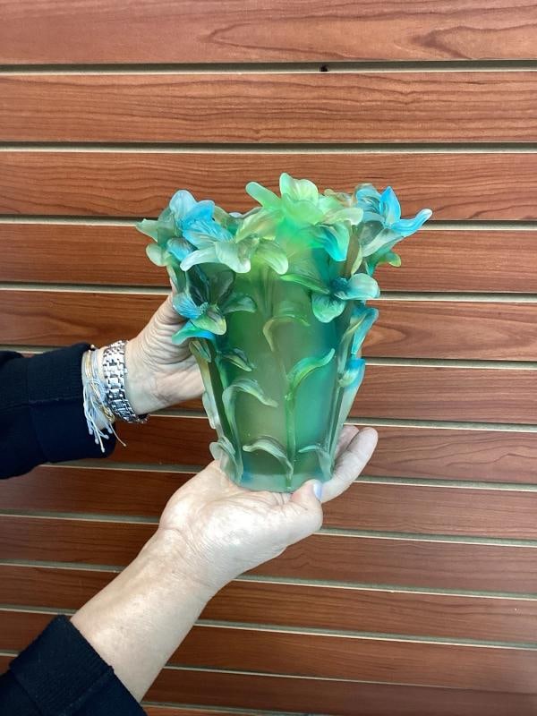 Iris Nancy Daum Style Crystal Vase Green Multi H8Ã¢â‚¬Â Unique  - 7