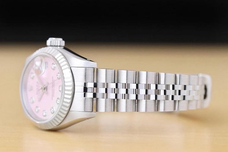 ROLEX LADIES DATEJUST 69174 PINK DIAMOND DIAL 18K WHITE GOLD STEEL JUBILEE WATCH - 4
