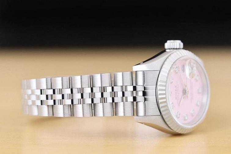 ROLEX LADIES DATEJUST 69174 PINK DIAMOND DIAL 18K WHITE GOLD STEEL JUBILEE WATCH - 7
