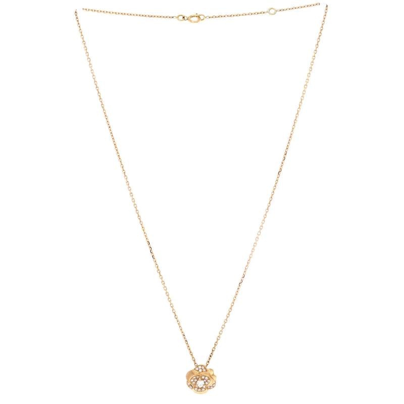 Chanel Camellia Pendant Necklace 18K Yellow Gold with Diamonds - 2