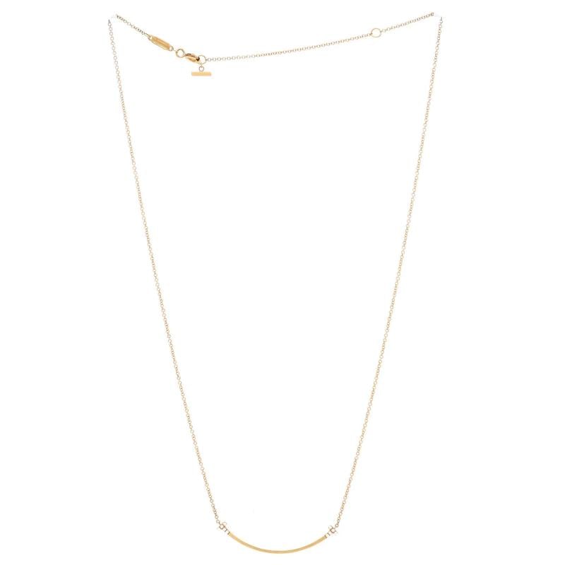 Tiffany & Co. T Smile Pendant Necklace 18K Yellow Gold with Diamonds Small - 2