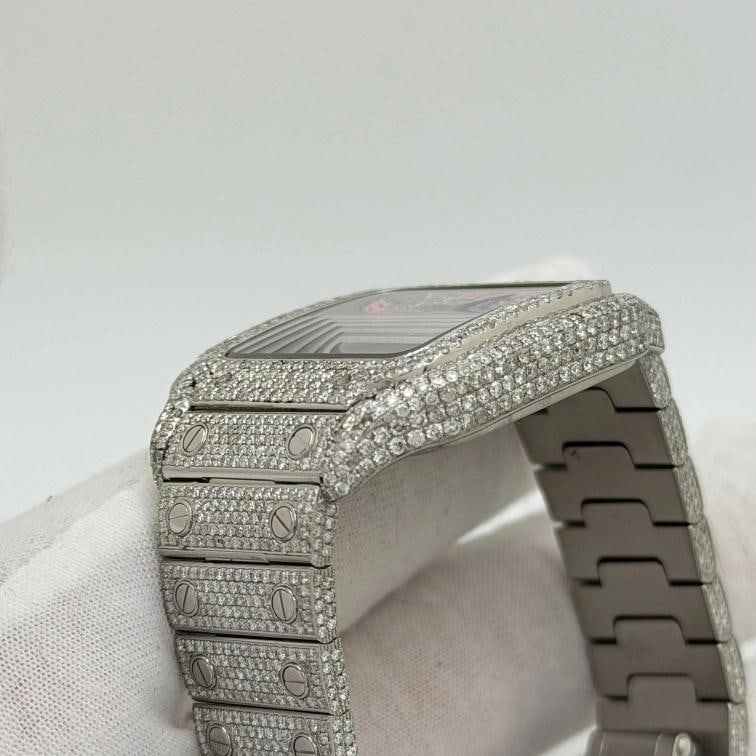 Cartier Santos Medium WSSA0029 35mm Diamond Case Bezel Iced Out Box Paper - 10