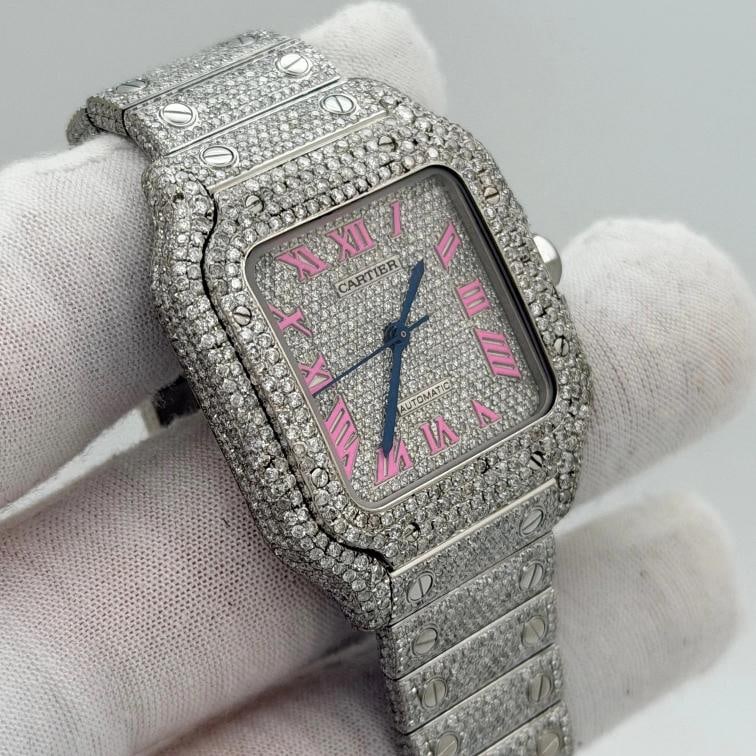 Cartier Santos Medium WSSA0029 35mm Diamond Case Bezel Iced Out Box Paper - 4