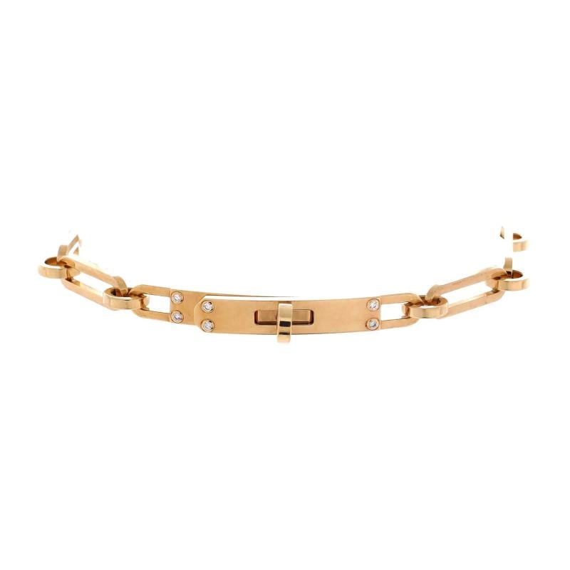 Hermes Kelly Chaine Bracelet 18K Yellow Gold with Diamonds Small: Measurements: Circumference: 6.25 ", Width: 4.55 mm . Condition: Pre-owned - Good,Brand: Hermes,Main Stone: Diamond,Metal: 18K Yellow Gold,Metal Purity: 18K,Style: Chain,Type: Bracelet,Color: Yellow