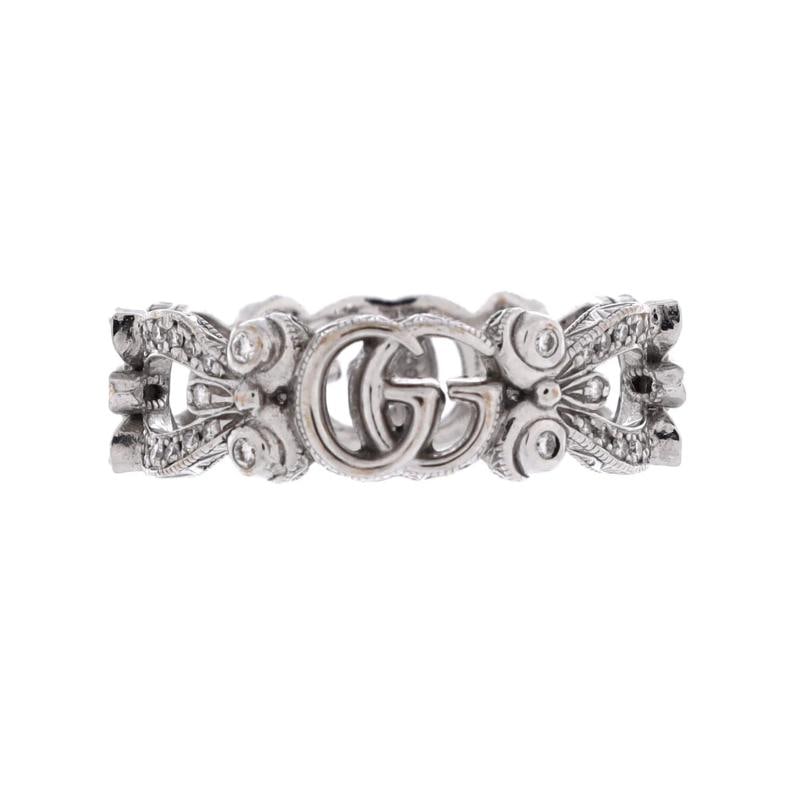Gucci GG Flora Band Ring 18K White Gold with Diamonds: Measurements: Size: 6.5, Width: 6.35 mm . Condition: Pre-owned - Good,Brand: Gucci,Main Stone: Diamond,Metal: 18K White Gold,Metal Purity: 18K,Ring Size: 6.5,Type: Ring,Color: White Gold,Style: 18K