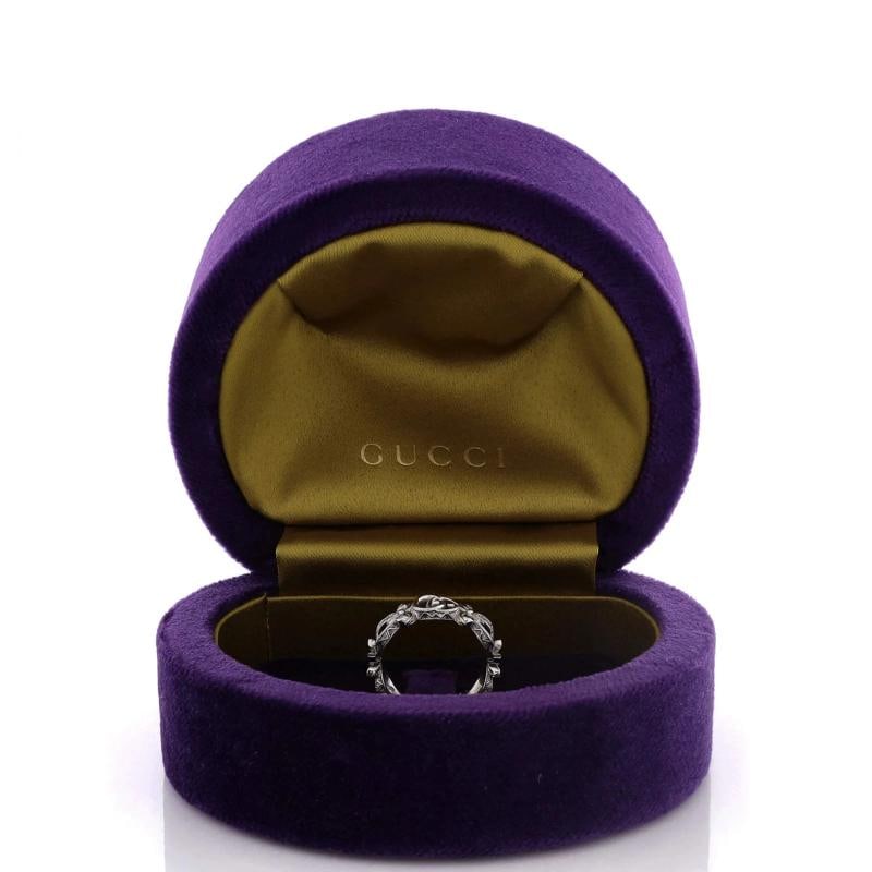 Gucci GG Flora Band Ring 18K White Gold with Diamonds - 2