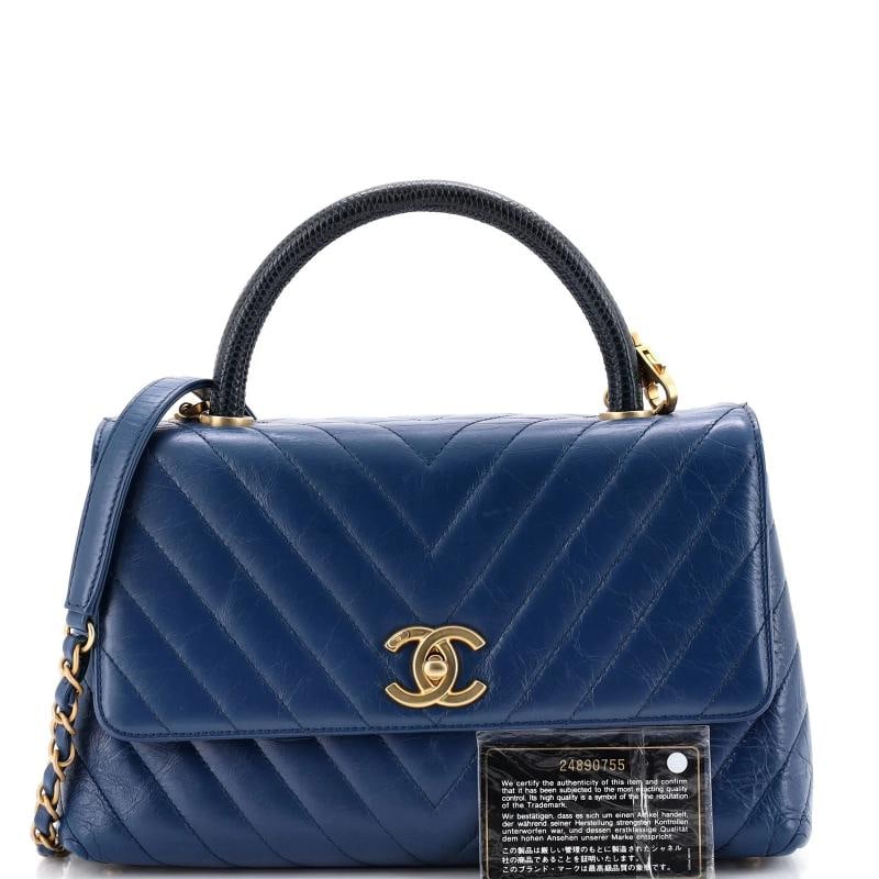 Chanel Coco Top Handle Bag Chevron Calfskin with Lizard Small - 2