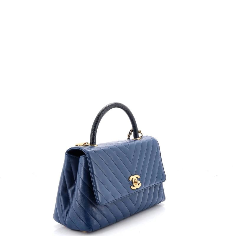 Chanel Coco Top Handle Bag Chevron Calfskin with Lizard Small - 3