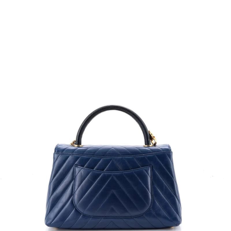 Chanel Coco Top Handle Bag Chevron Calfskin with Lizard Small - 4