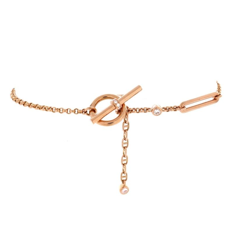 Hermes Chaine d'Ancre Chaos Bracelet 18K Rose Gold with Diamonds - 3