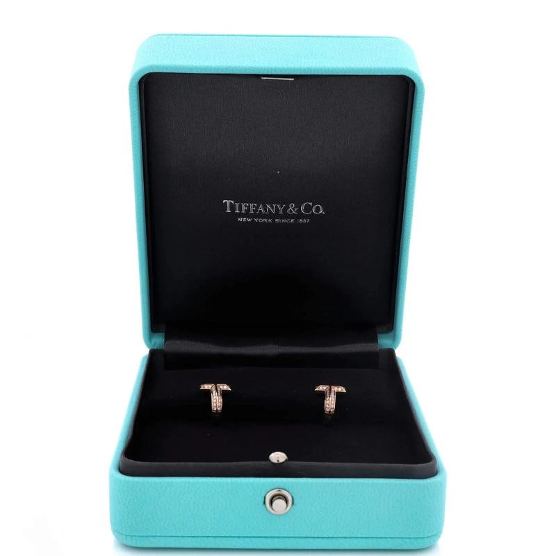 Tiffany & Co. T1 Huggie Hoop Earrings 18K Rose Gold with Half Pave Diamonds - 2