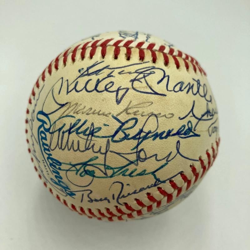 Mickey Mantle Joe Dimaggio New York Yankees Greats Signed Baseball 35 Sigs JSA: autographs including Mantle, DiMaggio, and other HOFers. Official American League ball signed by (35) including Mickey Mantle, Joe DiMaggio, Billy Martin, Bill Dickey, Lefty Gomez, Yogi Berra, Enos Sl