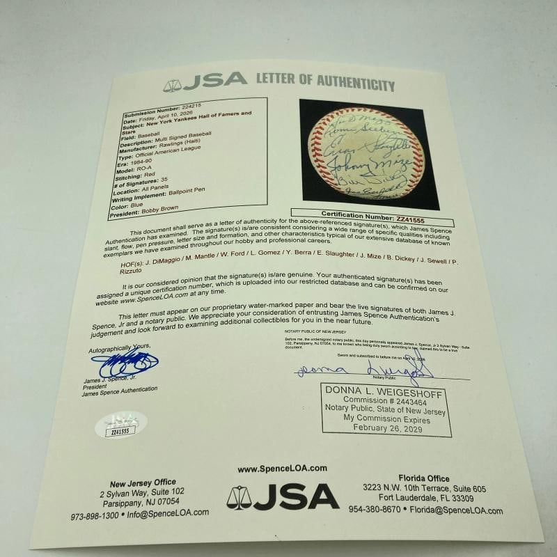 Mickey Mantle Joe Dimaggio New York Yankees Greats Signed Baseball 35 Sigs JSA - 5