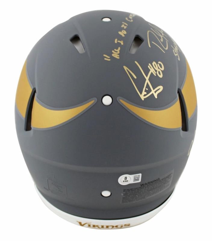 Vikings (3) Jefferson, Moss & Carter Signed Slate F/S Speed Proline Helmet BAS W - 2