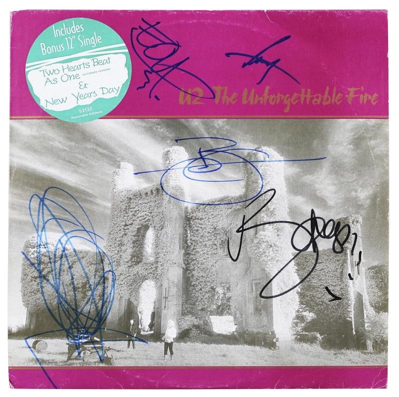 U2 (5) Bono, Edge, Mullen, Clayton & Eno Signed Album Cover w Vinyl BAS #AE11944 - 2