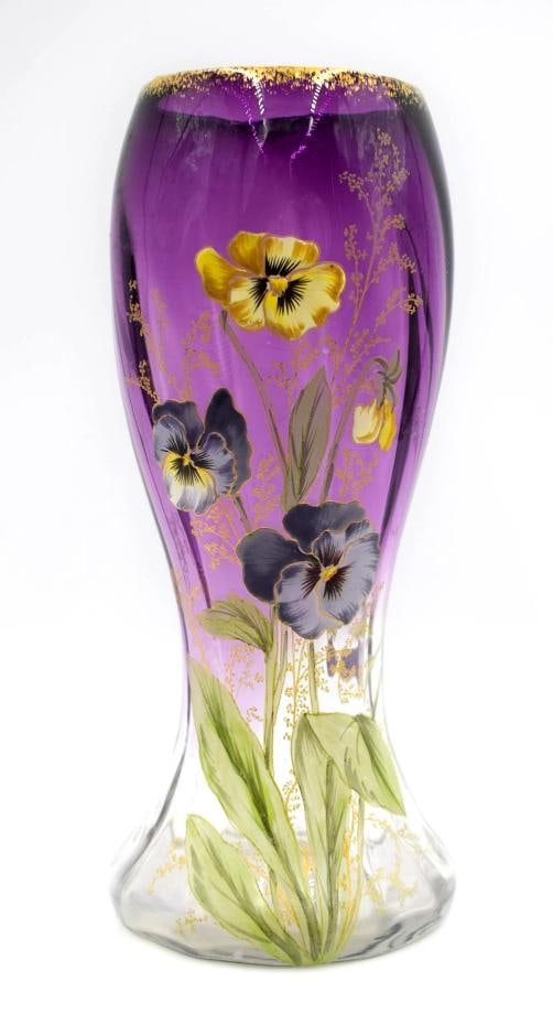 Mont Joye French Art Vase Enameled Pansy Vase, Circa 1920 (1 of 8)