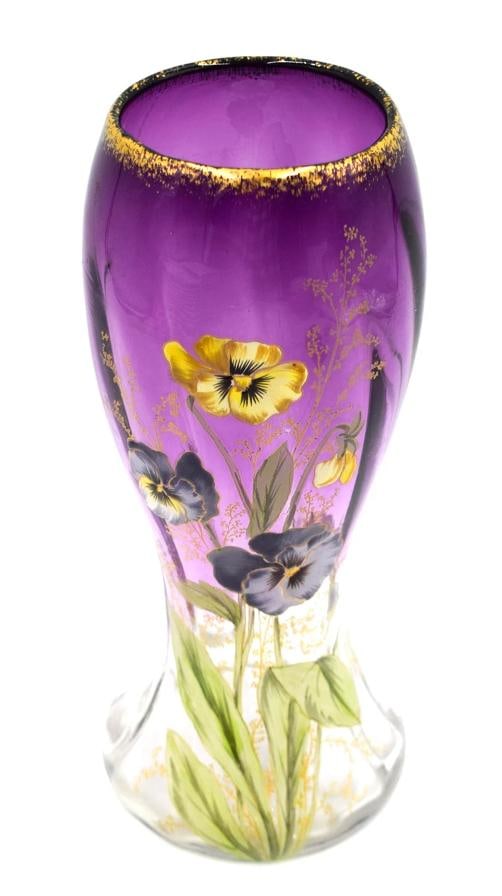 Mont Joye French Art Vase Enameled Pansy Vase, Circa 1920 - 2