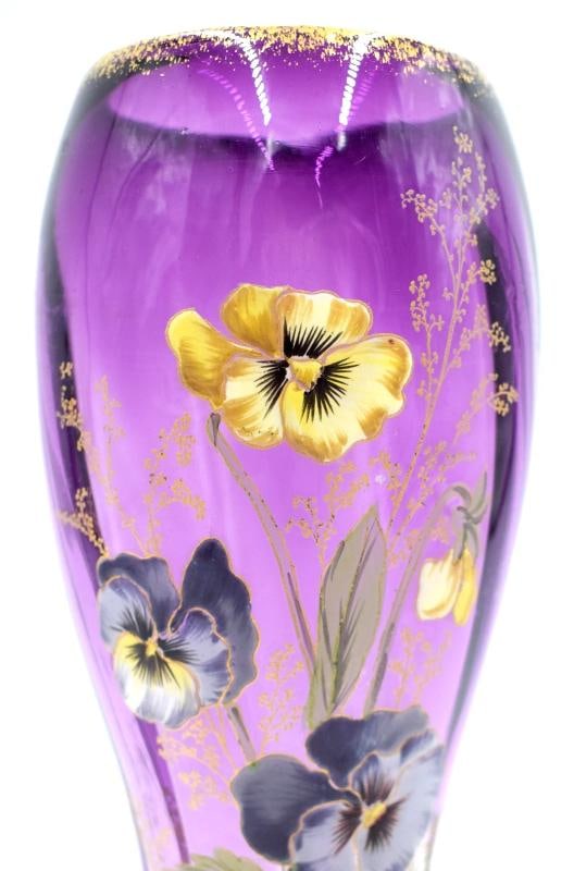 Mont Joye French Art Vase Enameled Pansy Vase, Circa 1920 - 3