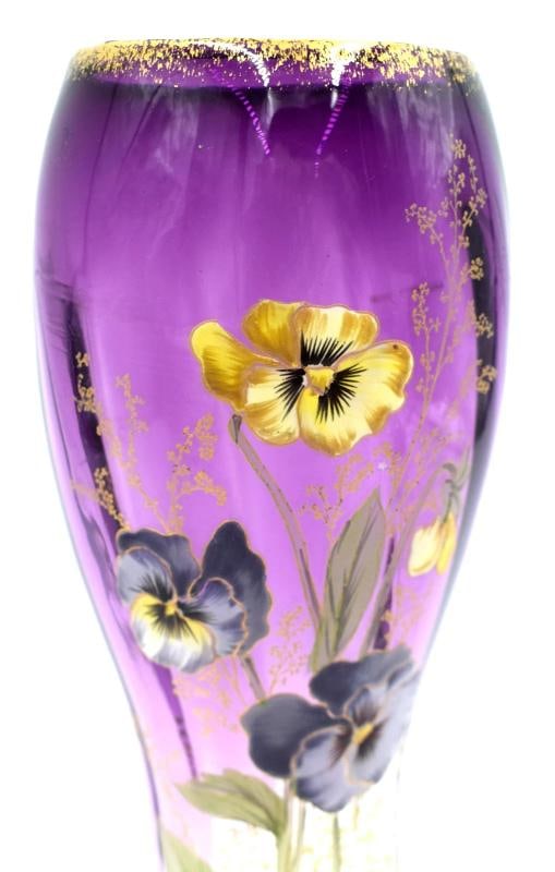 Mont Joye French Art Vase Enameled Pansy Vase, Circa 1920 - 4