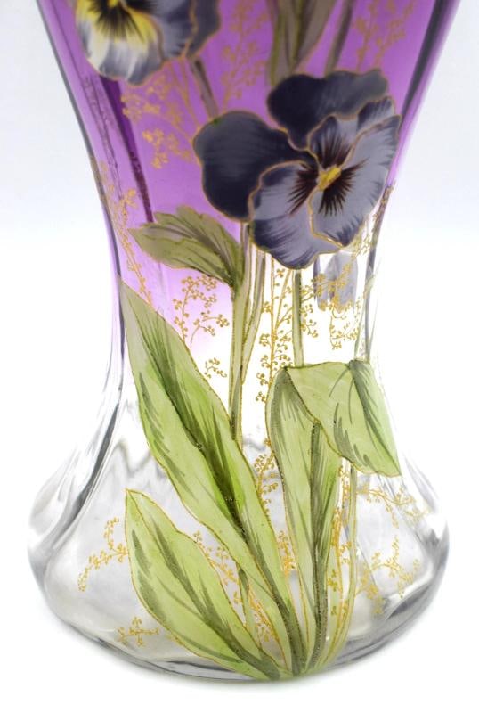 Mont Joye French Art Vase Enameled Pansy Vase, Circa 1920 - 5