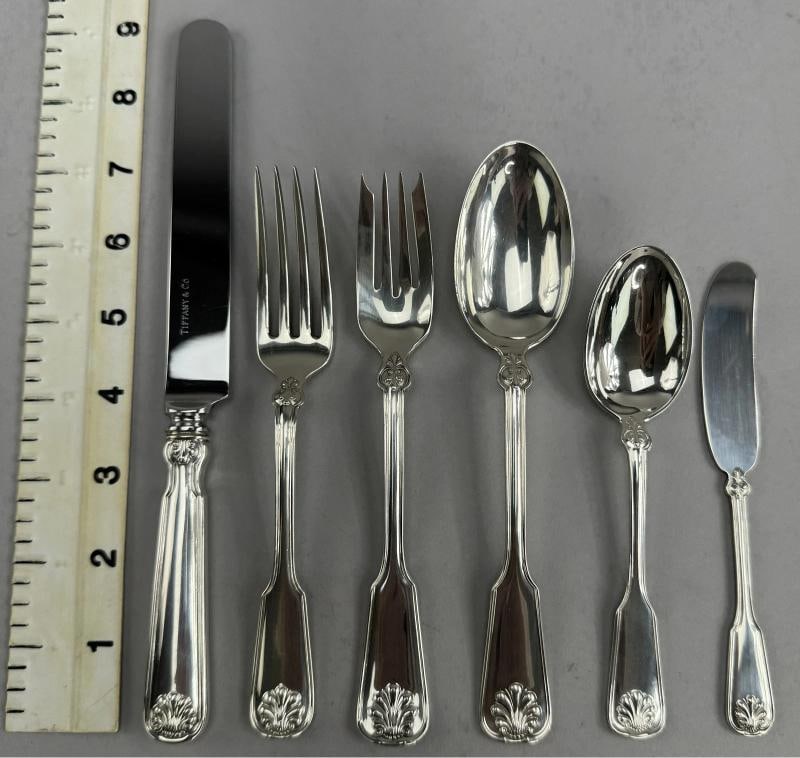 Excellent Tiffany Co Sterling Silver Shell Thread 36pc Flatware Set Serves 6 - 4