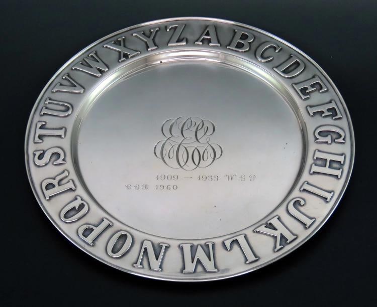 Stunning Krider Co Sterling Silver Child's Plate Alphabet Border 7 1/2 Inches: Diameter: 7 1/2 inches Weight: 194 grams or 6.8 ounces. Pattern: Child's Alphabet Plate,Brand: Krider & Co,Age: 1900-1940,Composition: Sterling Silver,Maker: Krider & Co,Country of Origin: United