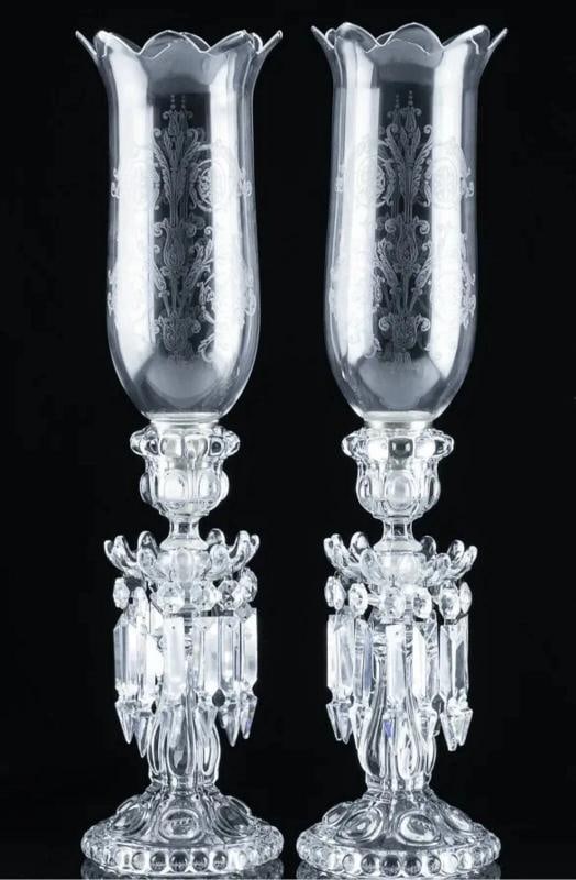 Baccarat Crystal Large MÃƒÂ©daillon Candle Holders With Hurricanes Set Of Two: Size : Each measures approx 22 inches tall by 5-1/2 inches wide overall, the shades alone measure 11-1/2 inches tall. . Condition: Used: An item that has been used previously. The item may have some s
