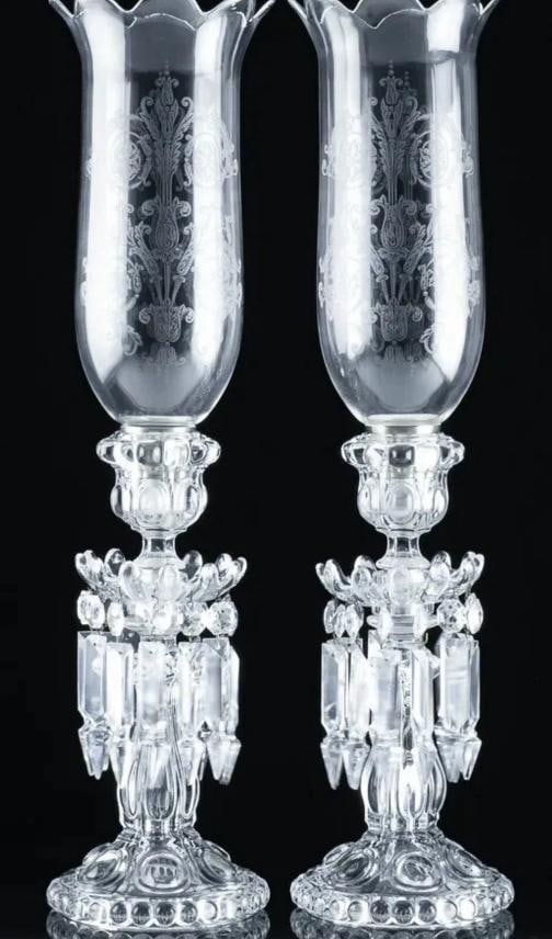 Baccarat Crystal Large MÃƒÂ©daillon Candle Holders With Hurricanes Set Of Two - 3