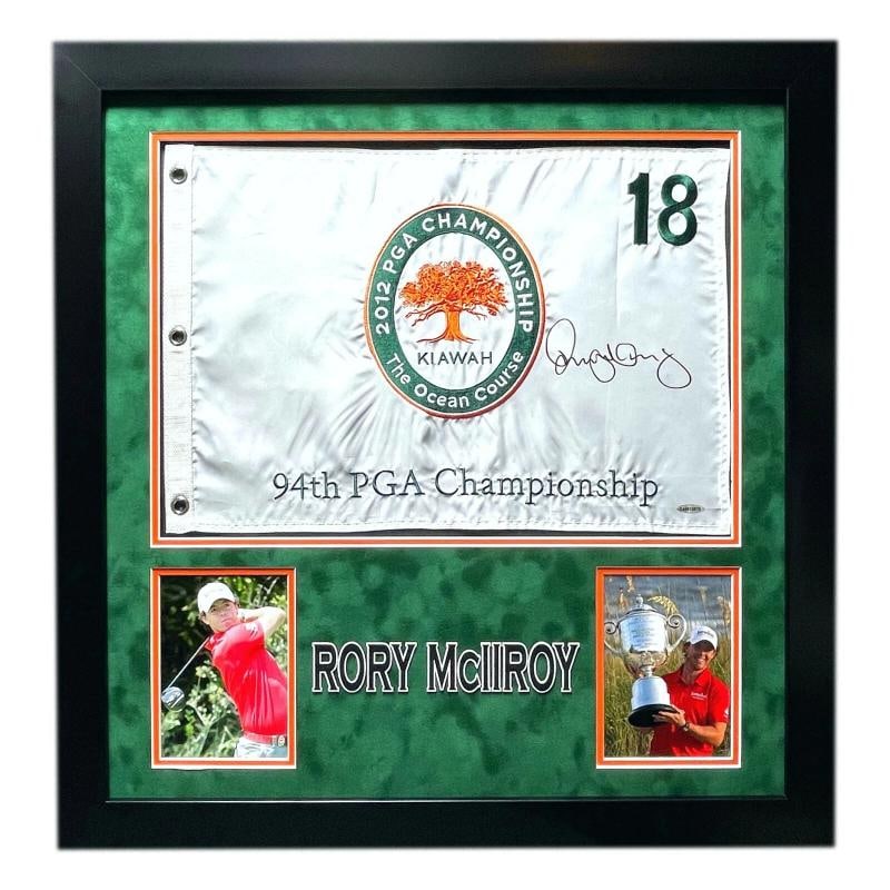 Rory McIlroy Signed 2012 PGA Golf Championship Pin Flag Framed UDA COA Autograph: Product: Flag,Player: Rory McIlroy,Sport: Golf-PGA,Original/Reprint: Original,Country of Origin: United States