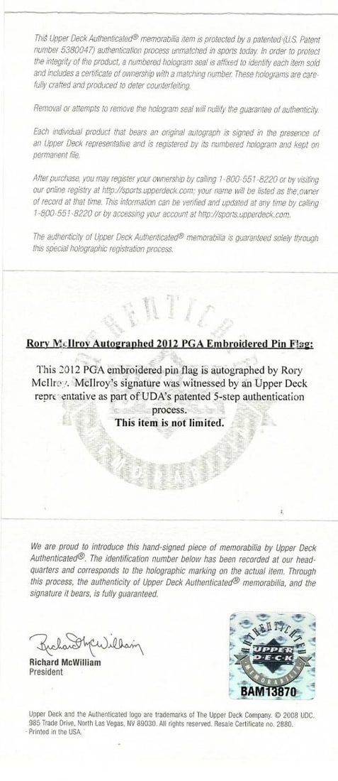 Rory McIlroy Signed 2012 PGA Golf Championship Pin Flag Framed UDA COA Autograph - 8