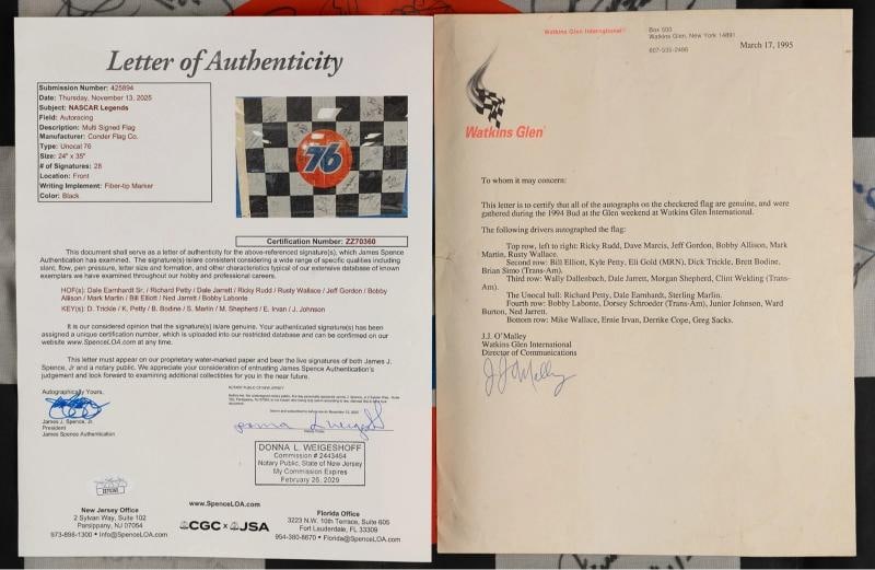 1994 NASCAR Legends Multi Signed Flag 28 Sigs Dale Earnhardt Sr. Jeff Gordon JSA - 3
