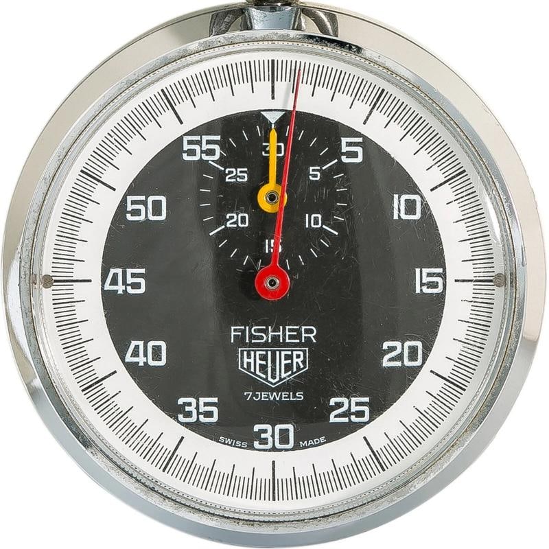 FISHER HEUER Stopwatch 1970s RARE 7Jewels Measuring 60sec/30min Stainless Steel - 2