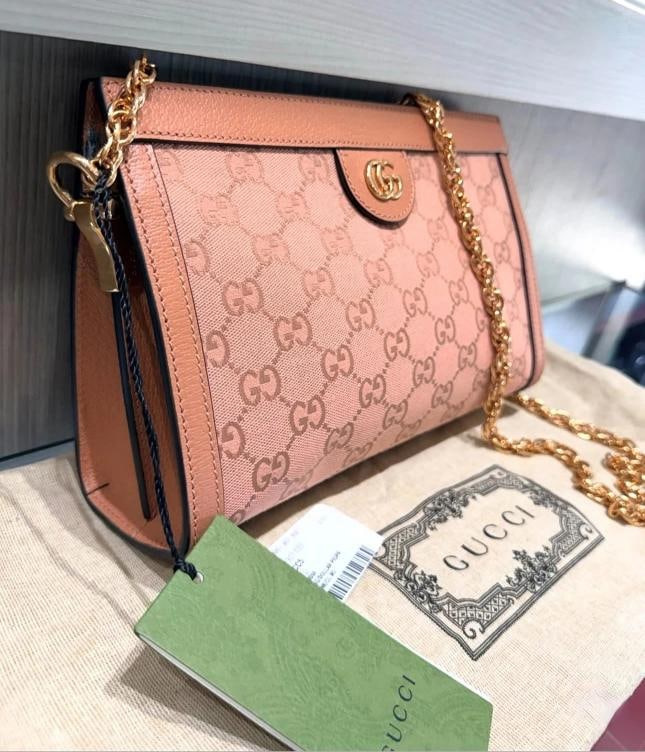 Gucci Ophidia Structured Shoulder Bag in Pink GG Canvas (Style #503877) - 2