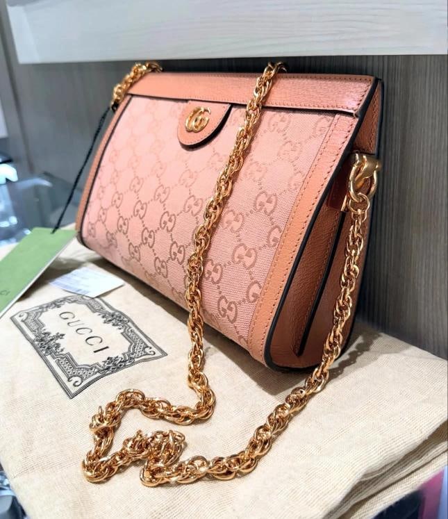 Gucci Ophidia Structured Shoulder Bag in Pink GG Canvas (Style #503877) - 3