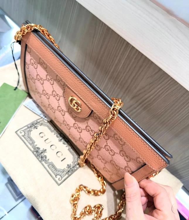 Gucci Ophidia Structured Shoulder Bag in Pink GG Canvas (Style #503877) - 4