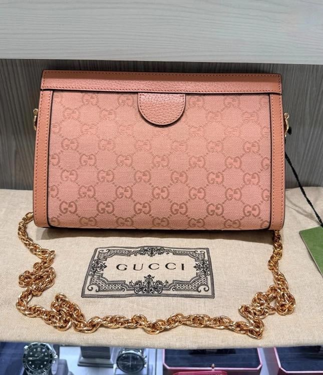 Gucci Ophidia Structured Shoulder Bag in Pink GG Canvas (Style #503877) - 5
