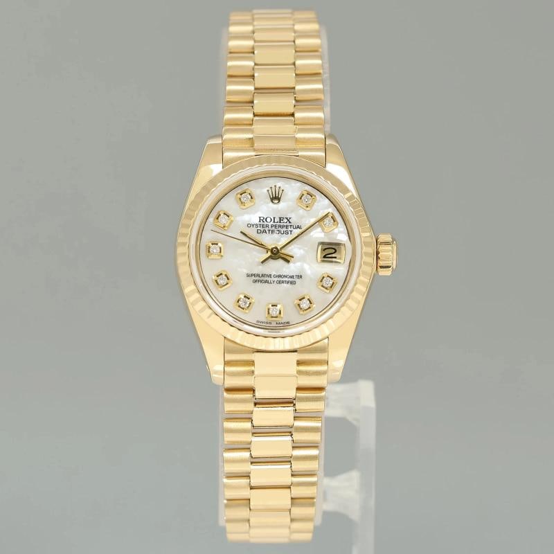 Ladies Rolex DateJust Mother of Pearl Diamond President 26mm 6917 Yellow Gold - 2
