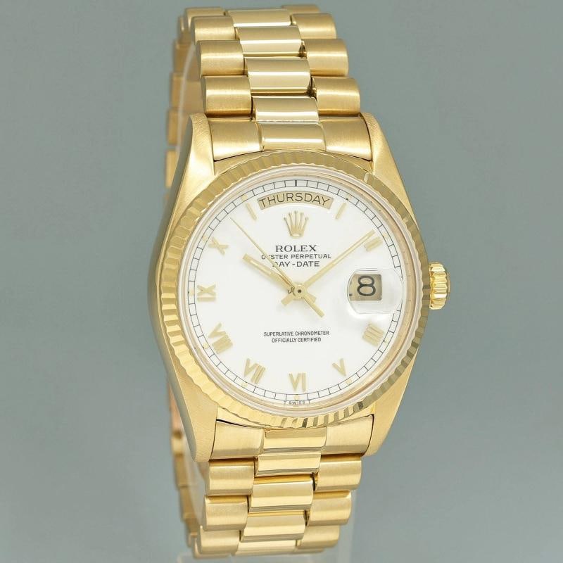 MINT Rolex 36mm President Day Date White Roman 18038 Quick Set Yellow Gold Watch - 3