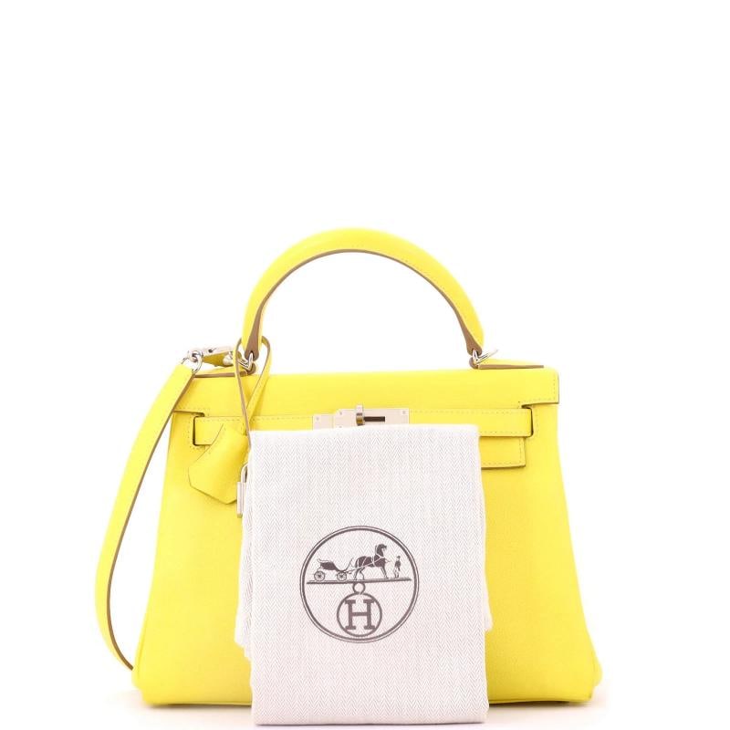 Hermes Kelly Handbag Yellow Evercolor with Palladium Hardware 28 - 2