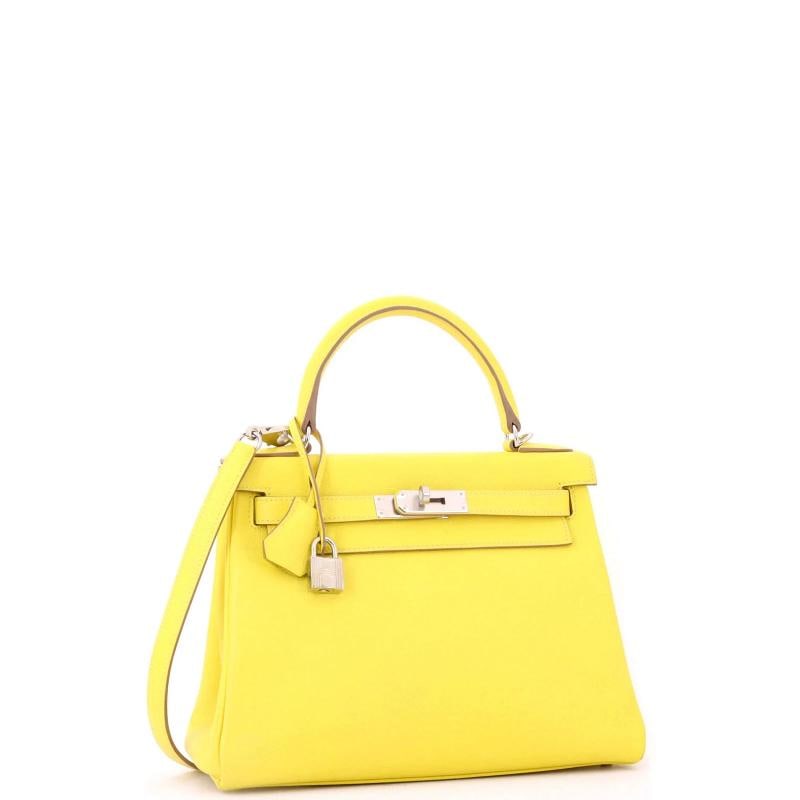 Hermes Kelly Handbag Yellow Evercolor with Palladium Hardware 28 - 3