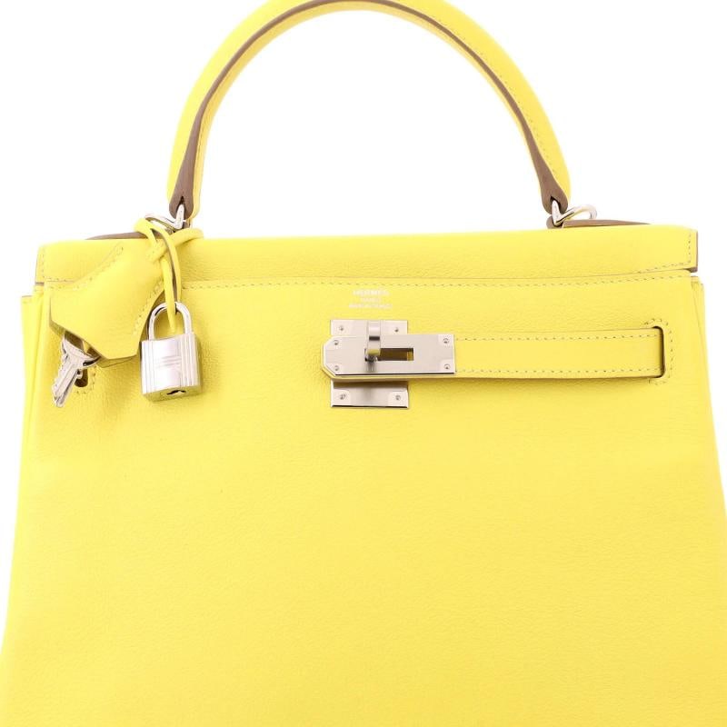 Hermes Kelly Handbag Yellow Evercolor with Palladium Hardware 28 - 6
