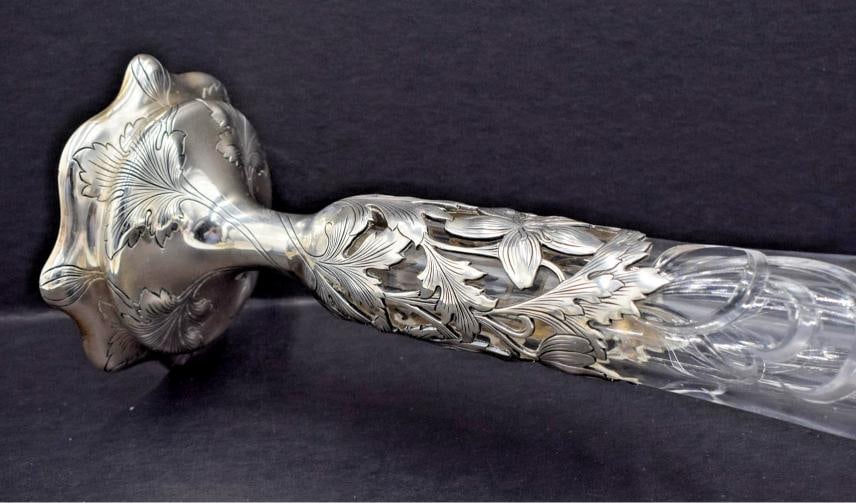 Rare Gorham Authentic Sterling Silver and Engraved Glass Vase, Circa1900 - 9