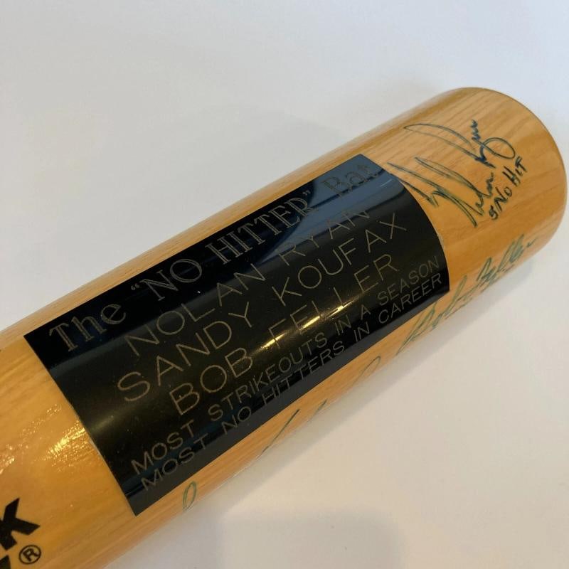 Sandy Koufax & Nolan Ryan No Hitter Signed Inscribed Baseball Bat JSA COA - 5